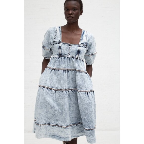 Ulla Johnson - Devi Dress in Acid Wash Denim - Picture 1 of 9